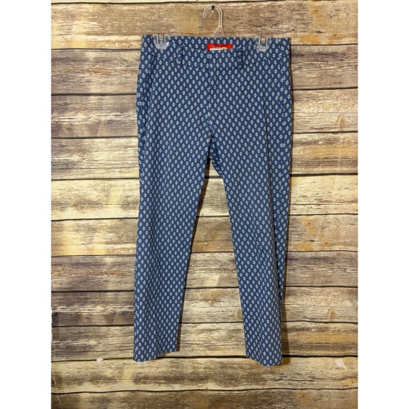 Anthropologie Cartonnier Blue White Diamond Printed Cropped‎ Pants Size 6 - Picture 2 of 6